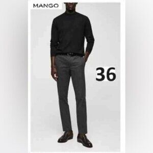 Mango - Men's Pinstripe cotton slim-fit trousers -Dark Heather Grey. Size: 36 US
